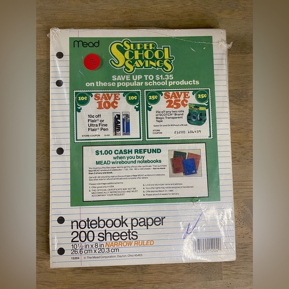 Mead Vintage 80s Loose Leaf Paper Notebook Paper Narrow Rule Paper 8x10.5 - Picture 3 of 6